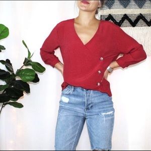 Mango Red Polka Dot Buttoned Wrap Top